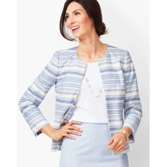 Talbots Jackets & Blazers - Talbots Biscay Open-Front Jacket Women's 8P Blue White Striped Blazer Office